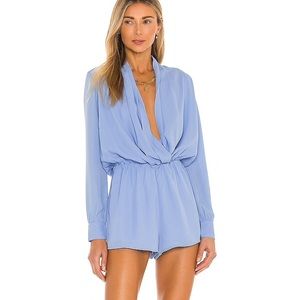 BRAND NEW WITH TAGS Superdown Revolve Blue Romper Size XL Playsuit Drape Neck